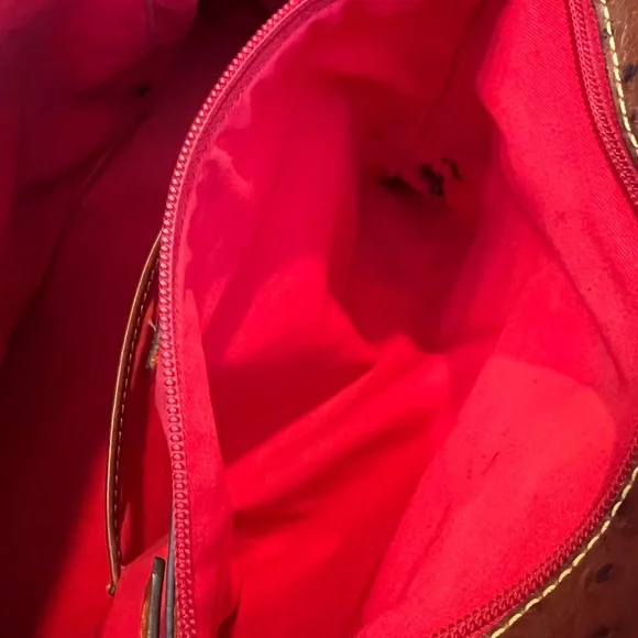 Dooney & Bourke Ariel Ostrich Leather Tote with Tassels in Cognac Magnetic Top - Picture 16 of 16